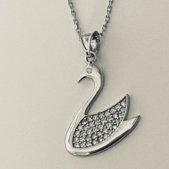 Swan 925 silver necklace cubic zirconia stones - Picture 2 of 5